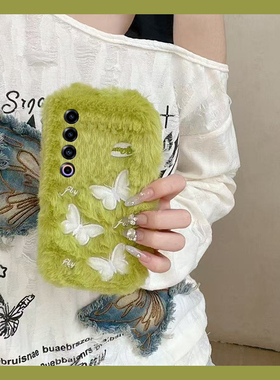 ins风绿色蝴蝶适用魅族22mini手机壳note16刺绣21pro毛绒20秋冬季18por保暖18x软7/16spor/16t/16x/16thplus
