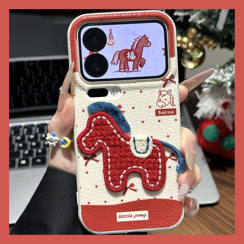 手机壳仿皮皮纹立体卡通刺绣2026