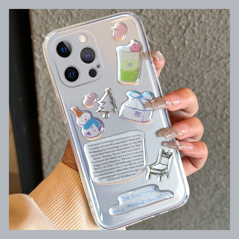 diy雪人果冻贴纸适用苹果iPhone16promax手机壳15plus立体14小众13mini迷你1211创意xr8硅胶7xsmax6软5s/se3