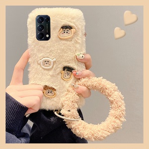 毛绒绒蜡笔小新适用opporeno4手机壳reno3pro毛茸茸3元气版5k白色5+十5g秋冬oppo可爱带手环绒毛卡通超萌冬天