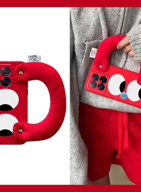 搞怪大眼睛适用小米14pro手机壳13ultra红色12s中国红12x充棉11青春版10s至尊纪念版cc9腕带8se硅胶civi3mix4