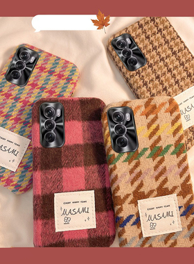 复古格子适用opporeno12pro手机壳reno11格纹reon10+十9日韩8简约7se毛毛6毛绒绒5k硅胶4se冬天3秋冬季oppo女