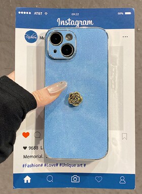 ins风金属山茶花花朵适用华为荣耀畅玩60plus简约50挂绳v40立体30蓝色v40轻奢版牛仔纹play8t硅胶7t手提honor