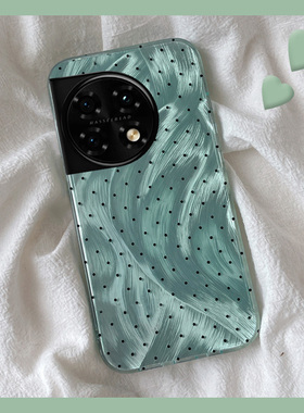 羽纱绿色波点适用oppo一加12手机壳ace3高级感2pro简约2v新款11硅胶9rt软壳8t小众7tpro个性6t创意1+oneplus