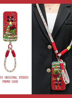 ins风红色圣诞树适用vivox300手机壳x200斜挎x100pro+可背带x100ultra立体x90s毛绒t2s软x80s/x70/x60+十vivo