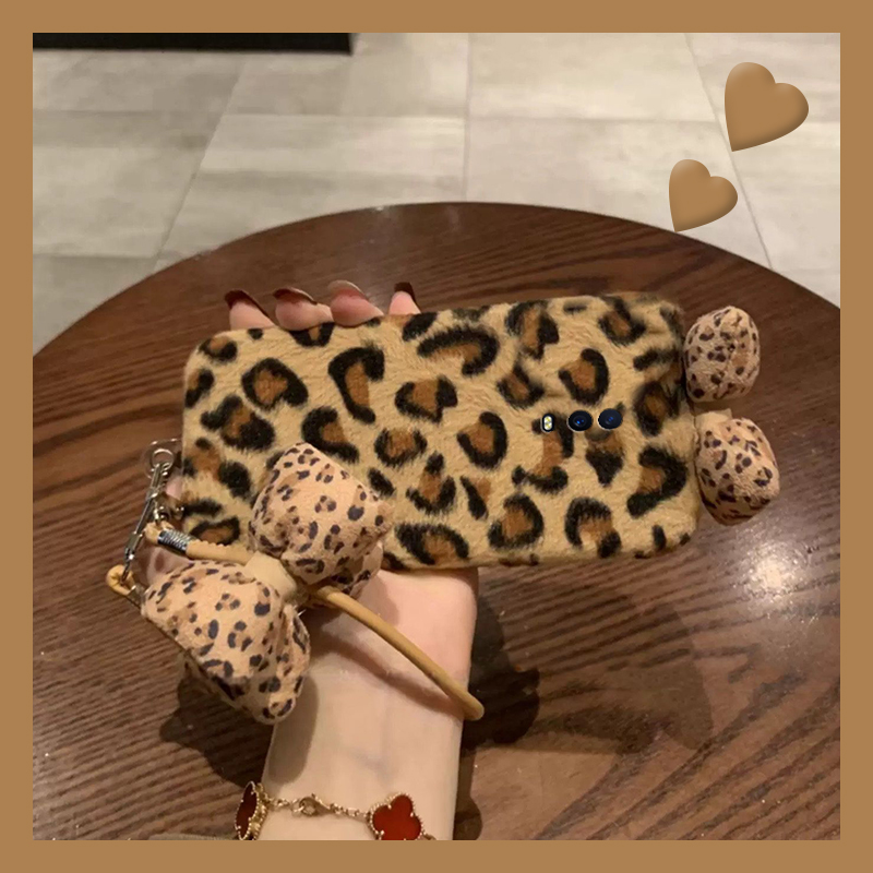 韩系豹纹蝴蝶结适用oppor17pro手机壳r15x梦境版r11splus挂件r9s挂绳r7plus秋冬季r17毛绒oppo日韩0pp0立体软