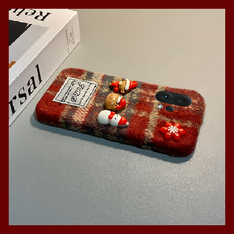 圣诞雪人小熊适用vivos30promini手机壳s20红色s19pro格子s17t秋冬季s16e毛绒t1绒布s15卡通s12s10s9s7s1立体