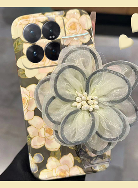 油画花朵适用小米14pro手机壳13ultra立体12s纱花12x腕带小清新11青春版10s至尊纪念版cc9女8se硅胶civi3mix4