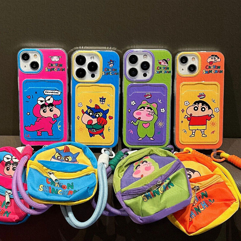 蜡笔小新卡包适用oppor17pro手机壳r15x梦境版r11splus卡套r9s零钱包r7plus斜挎r17可背oppo可爱0pp0硅胶卡通