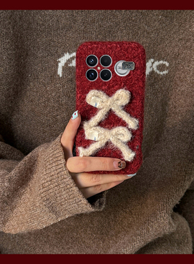 ins风红色蝴蝶结适用小米红米k90promax手机壳k80毛绒k70pro秋冬k60e至尊版k50新年turbo4软3/k40s/k30i/12x