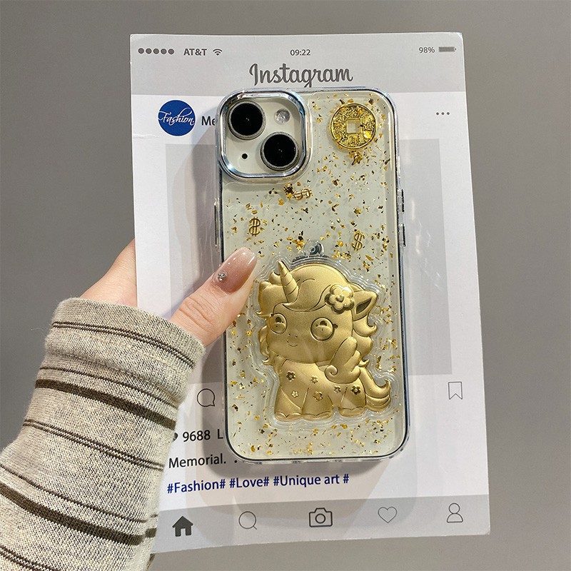 手机壳滴胶金箔立体卡通铜钱独角