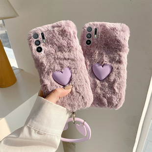 紫色爱心适用oppoa3pro手机壳a2x日韩a1温柔风a97挂坠a96毛绒a95硅胶a93a91a72a58a57a52a32a11a9a31a8a5秋冬