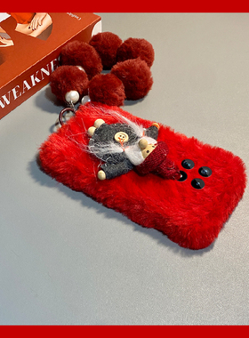 红色圣诞老人适用vivoiqoo15手机壳iqoo13pro毛球12挂链11s秋冬季icoo10毛绒9卡通8毛茸茸7爱酷3立体iq00保暖