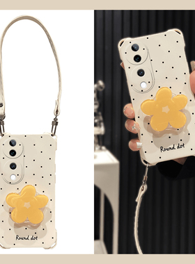波点黄色花朵适用vivos19pro手机壳s18立体s17t支架s16挂绳s15日韩s12手提s10por四角防摔s9e新款s7t硅胶vivo