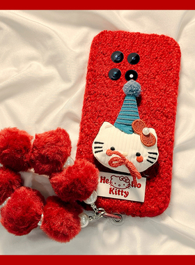 圣诞帽子kt猫适用vivoiqoo15手机壳iqoo13pro毛球12挂链11s秋冬季icoo10毛绒9卡通8毛茸茸7爱酷3可爱iq00红色