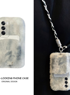 粉色晕染适用opporeno12pro手机壳reno11卡包reon10+十9卡套8斜挎7se可背带6毛绒绒5k硅胶4se冬天3秋冬季oppo