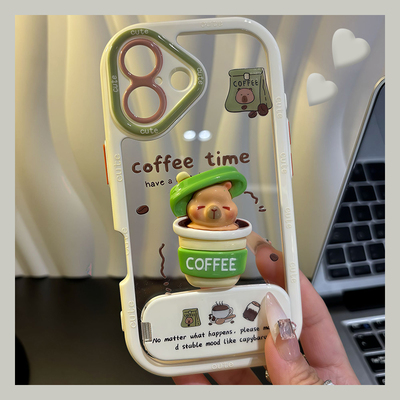 咖啡拉皮巴拉适用华为mate70pro+手机壳mete60立体m50e镜子m40支架30epor趣味20可爱十卡通huawei硅胶奶油壳p