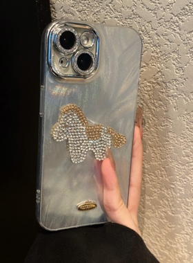 闪钻英文小马适用opporeno15手机壳reon14水钻13pro+羽纱12挂链11立体10卡通9硅胶8手提7立体6por十5软壳0ppo