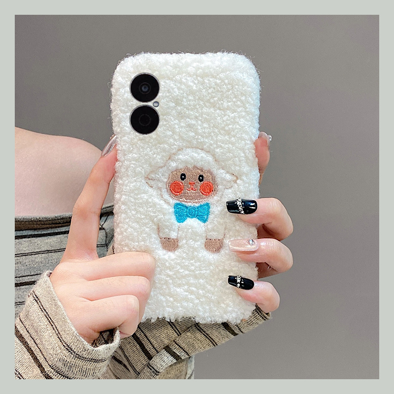 可爱刺绣小绵羊适用华为畅享70pro手机壳60x奶茶优畅享50plus小熊20se秋冬季0e畅想z毛绒9e保暖5g麦芒9卡通8