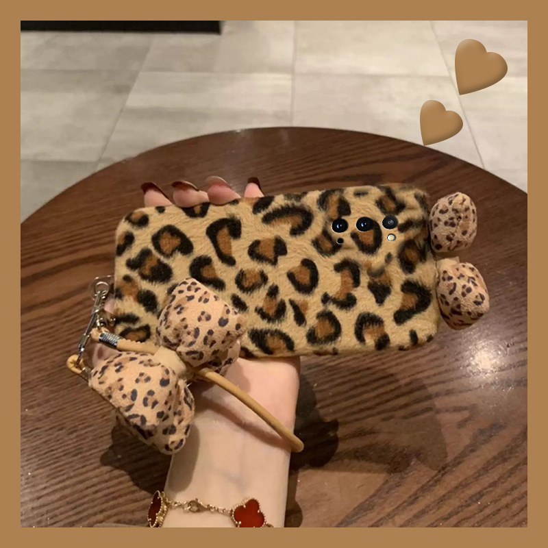 韩系豹纹蝴蝶结适用三星a90手机壳a80挂件a70s挂绳a50秋冬季a30毛绒a20毛茸茸a10立体a52/a8s/galaxy/a53/f52