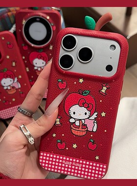 2026红色苹果kt猫适用opporeno15pro手机壳reon14呆萌13立体12马年11可爱10皮纹9por卡通7se仿皮6硅胶5k/0ppo