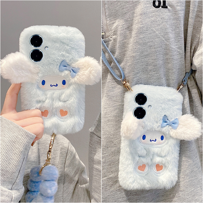 蝴蝶结玉桂狗适用vivoy500手机壳y300i斜挎y200gt可背带y100t秋冬季y50m卡通y77e毛茸茸y97/y93s/y53/t35/y33