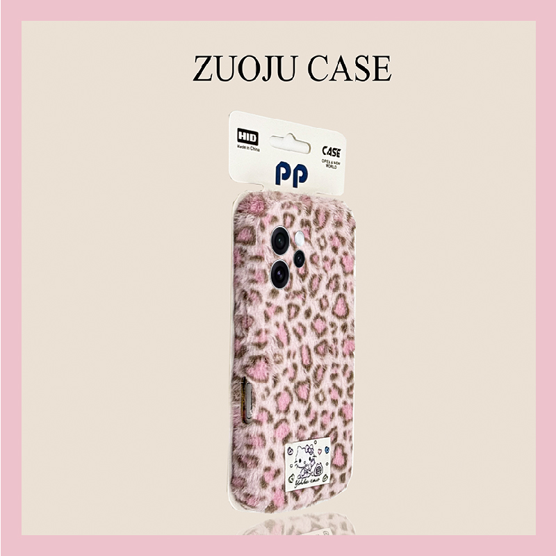 ins风豹纹kt猫适用opporeno15手机壳reon14贴纸13可爱12pro秋冬季11毛绒10por+毛茸茸9绒布7se软5k/4se/oppo