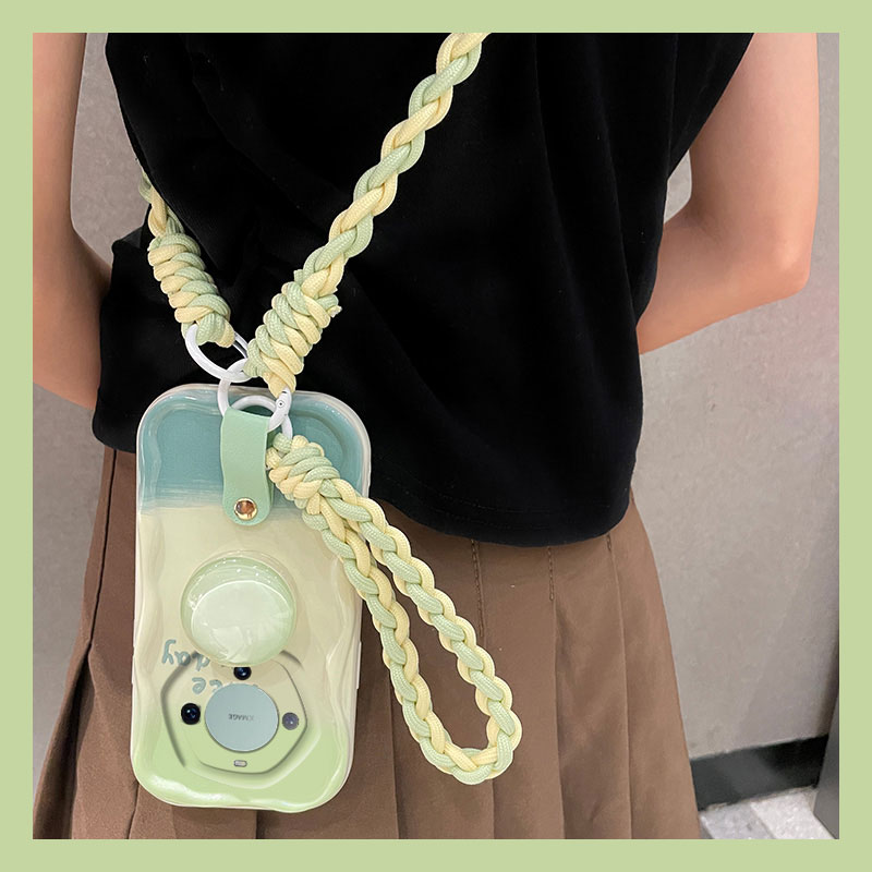 夏日渐变绿色支架斜挎可背手机壳