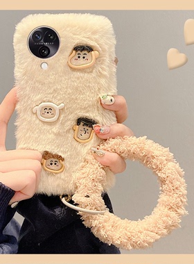 毛绒绒蜡笔小新适用oppofindn3flip手机壳findn2毛茸茸n2filp白色fandn3折叠屏硬壳n3秋冬oppo可爱带手环冬天