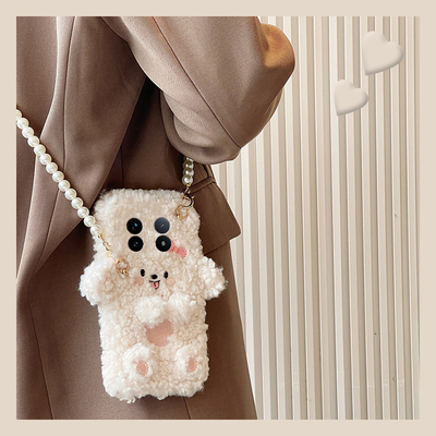 吐舌小狗适用vivoxfold3pro手机壳xfold2珍珠xflip斜挎vivo可背带vovo折叠屏秋冬季vivi毛绒+十冬天卡通硬壳