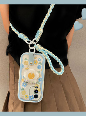 夏天碎花支架适用vivos18pro手机壳s17t花朵s16e可背s15por斜挎s12波浪纹s10硅胶s9软壳s7韩系s1小众vivi新款