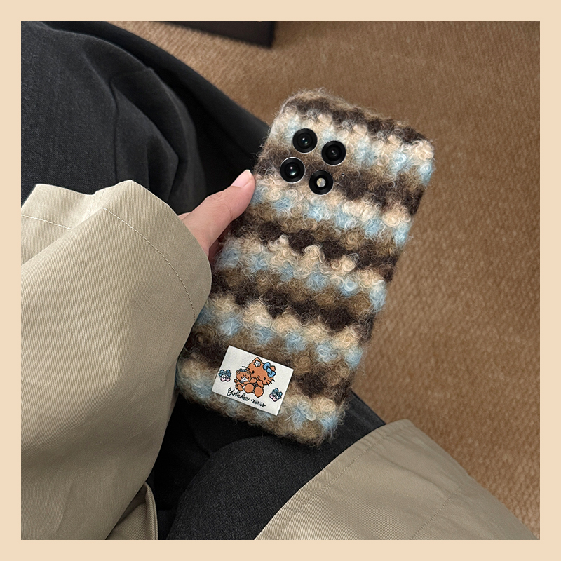 蓝棕条纹kt猫贴纸适用oppo一加12手机壳ace3绒布2pro线条2v秋冬季1毛绒9rt毛茸茸8t卡通7tpro软6t/1+oneplus