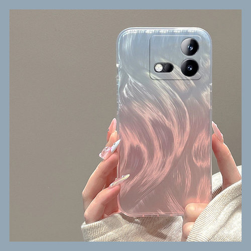 ins羽纱渐变少女蓝粉手机壳