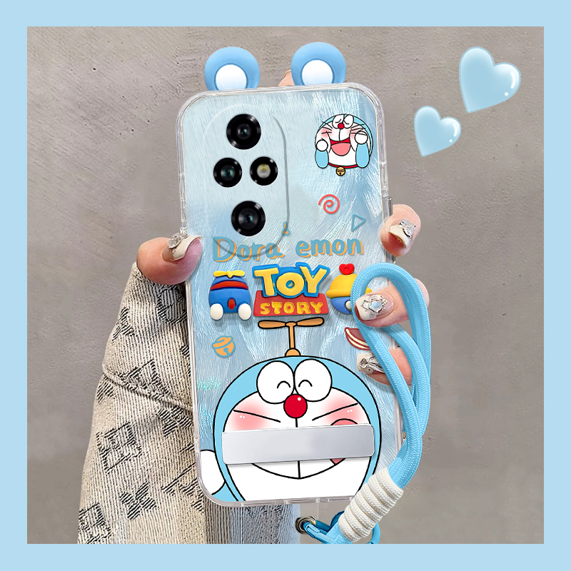 可爱哆啦A梦适用华为荣耀200lite手机壳honor100pro立体90gt耳朵80支架70挂绳羽纱60se女v40i+x50十x40i硅胶p