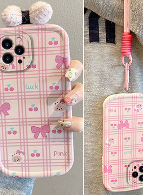 露比loopy粉色蝴蝶结适用苹果iphone15promax手机壳14plus日韩13mini带挂绳12pm手提11por硅胶ipone软壳少女