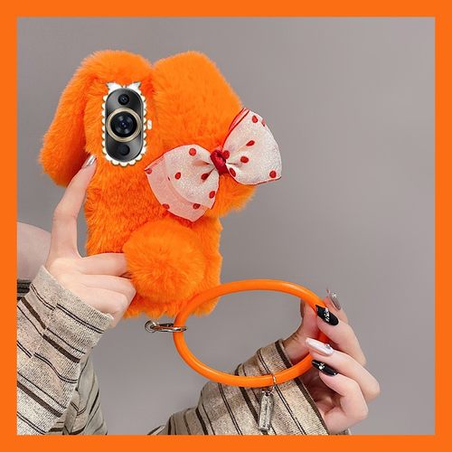 手机壳秋冬毛绒立体卡通橙色蝴蝶