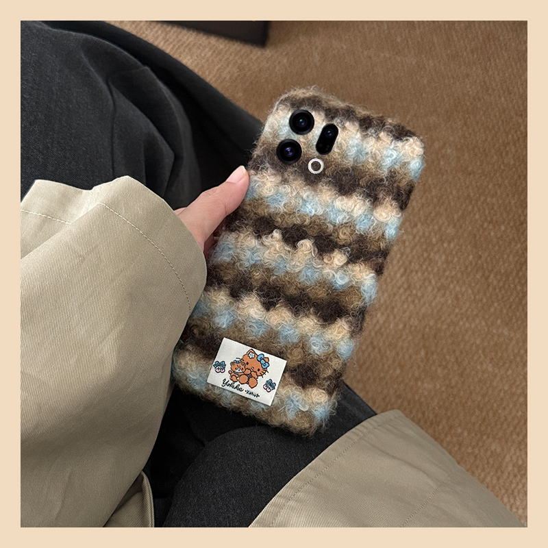 蓝棕条纹kt猫贴纸适用oppofindx9plus手机壳fondx8绒布x50pro卡通k12x秋冬x7毛绒x6por软ultra/x5/x3/realme