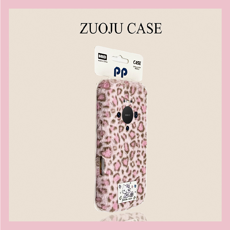 ins风豹纹kt猫适用华为mate80promax手机壳meta70pro+贴纸mata60可爱m50e秋冬季rs保时捷设计40e毛绒30十20x