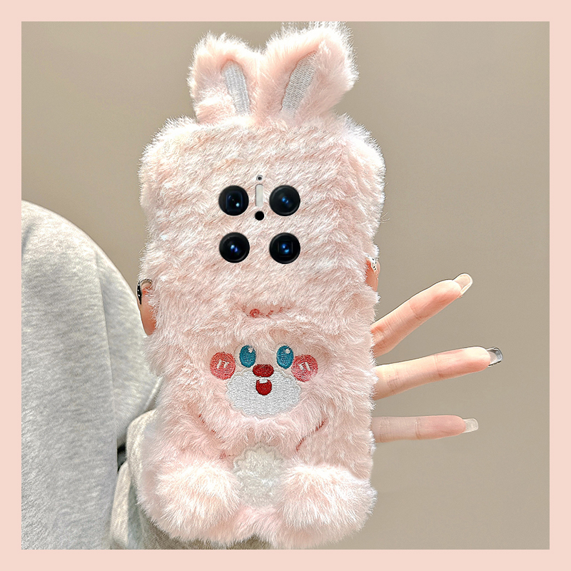 粉色呆萌兔子适用华为mate70pro+手机壳meta60立体mata50e耳朵rs保时捷设计mete40e十m30秋冬20x毛绒10卡通软