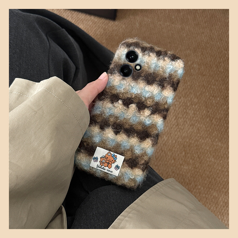 蓝棕条纹kt猫贴纸适用华为荣耀400pro手机壳300ultra绒布200lite线条100秋冬90毛绒80se硅胶x70i软60i+十50se