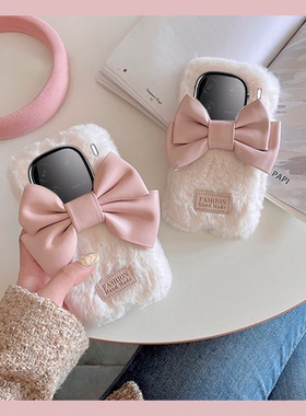 ins风立体蝴蝶结适用vivoiqoo12手机壳iqoo11s毛茸茸7日韩10pro毛绒绒8个性9简约3少女5秋冬vivo爱酷iq00毛毛