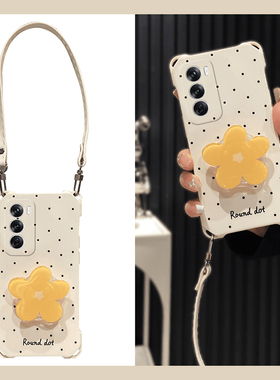波点黄色花朵适用opporeno12pro手机壳reon11立体10支架9挂绳8日韩7se手提6四角防摔5k新款4硅胶por软壳oppo