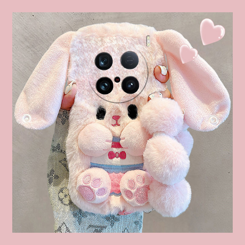 粉色兔子适用vivox200手机壳x100pro+手机壳x100ultra立体x90s耳朵t2s卡通x80spor硅胶x70毛绒绒x60+十vivo女