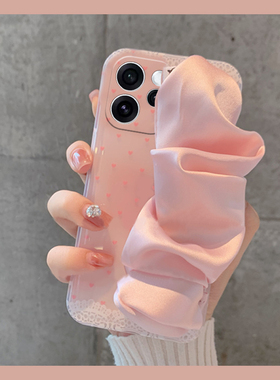 蕾丝爱心丝巾腕带适用opporeno15手机壳reon15pro粉色十五立体por韩系0ppo手提oppo新款全包防摔日韩硅胶透明