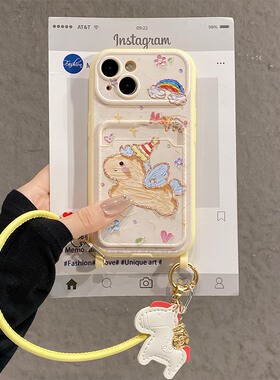 油画彩虹小马卡包适用小米红米note13pro手机壳noto12turbo斜挎k80可背带k70挂绳k60por仿皮redmi皮纹可爱软p