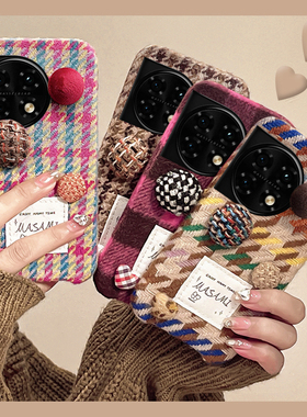 格子格纹适用oppo一加12手机壳ace3日韩2pro立体2v复古11毛毛9rt秋冬季8t硅胶7tpro毛绒绒6t冬天1+oneplus女p