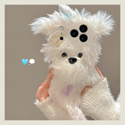 炸毛西高地小狗适用苹果17promax手机壳华为pura80荣耀400pro小米15发夹vivos30毛茸茸opporeno14秋冬季x200