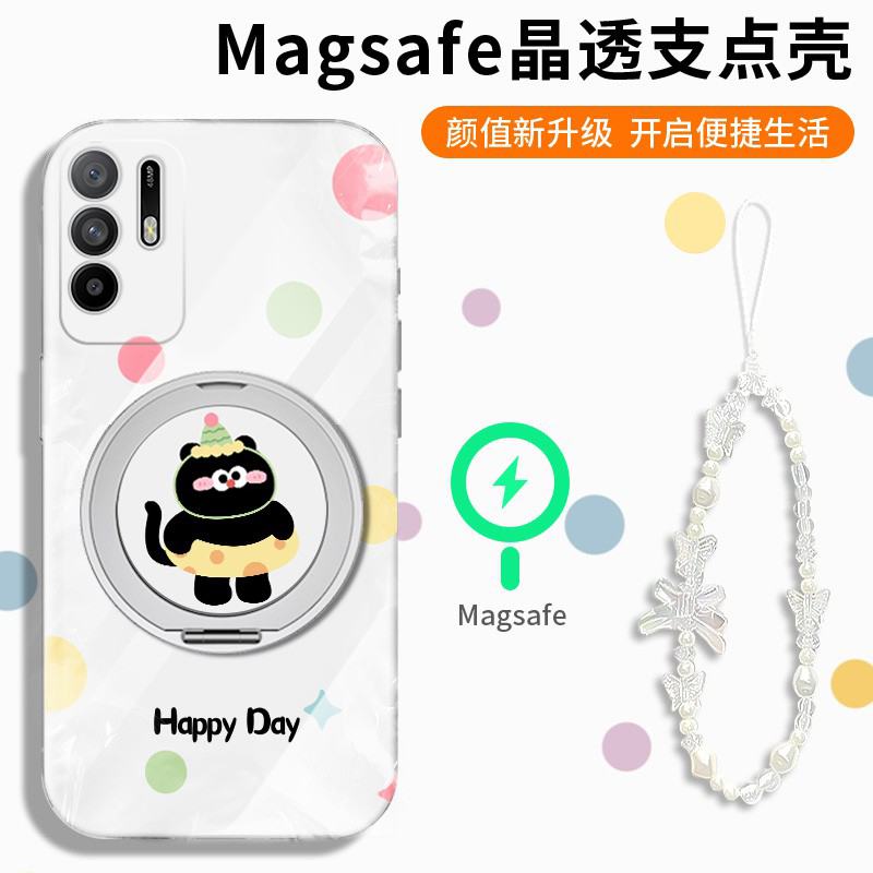 波点黑色猫咪适用oppoa3pro手机壳a2x立体a1可旋转a97磁吸a96支架a95a93a91a72a58a57a52a32a11a9a31a8a5手链