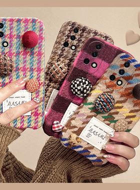 格子格纹华为nova13pro手机壳nove13ultra日韩12立体por复古十二毛毛十三秋冬季huawei硅胶毛绒绒简约毛茸茸p