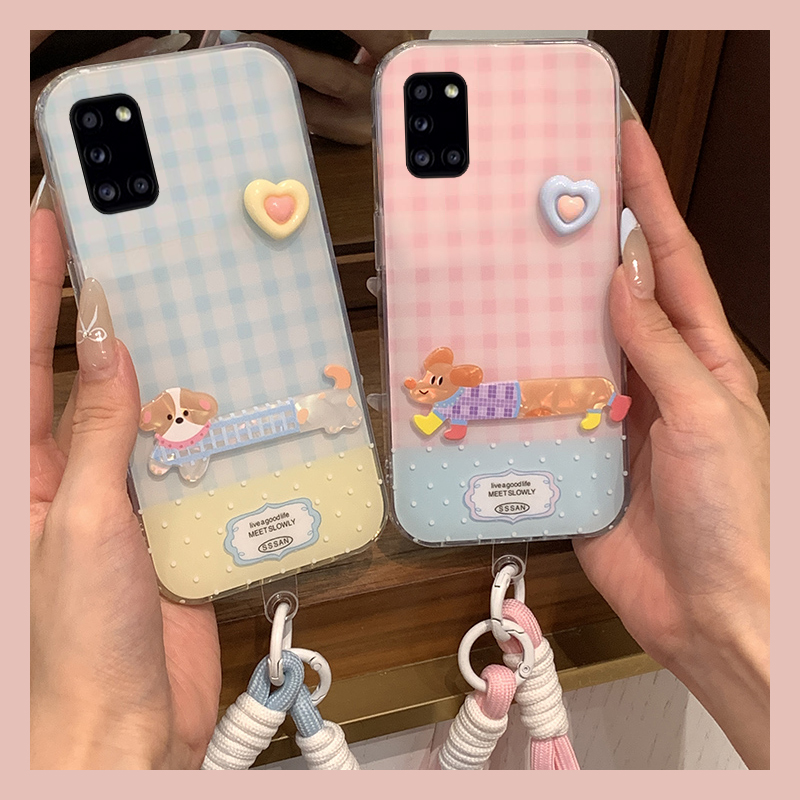 少女心格子适用三星a90手机壳a80立体a70s小狗a50支架a30爱心a20挂绳a10硅胶a52卡通a8s可爱galaxy/a53/f52女